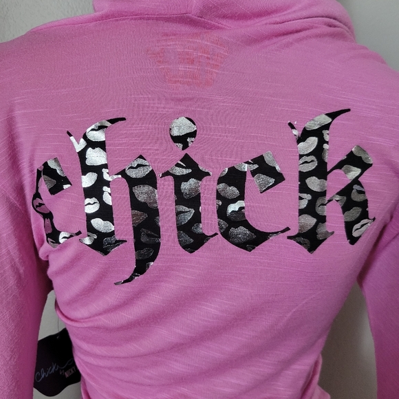 NWT! NICKY HILTON PINK THIN LONG SLEEVE SHIRT W/ EXTRA LONG HOOD - Picture 5 of 11